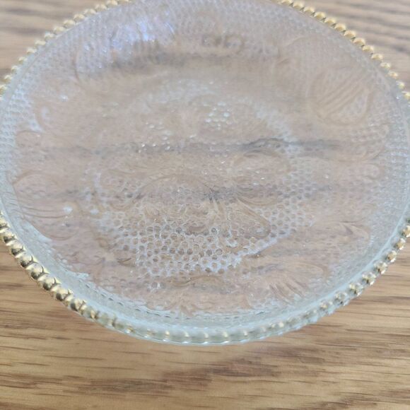 Jeannette Harp Depression Pressed Glass Coaster Trinket Dishes Gold Beaded Rim - Picture 11 of 15